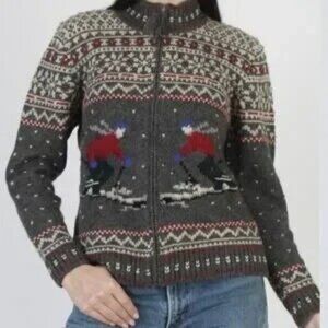 Ralph Lauren Vintage Wool Full Zip Ski Sweater Fair Isle Medium Rare